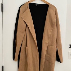 J Crew merino wool blend tan and black cardigan